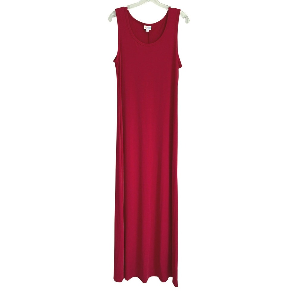 LuLaRoe Dani Maxi Dress Womens L True Red Sleeveless Scoop Neck Stretch NEW
